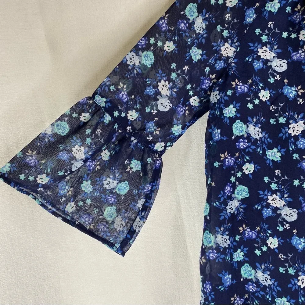 5/$25 Children’s Place Blue Floral Sheer Bell Flare Sleeves Tiered Overlay Lined